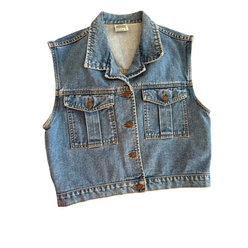 Jordache Womens Vintage Cropped Denim Vest Size Large Blue Cotton Stonewashed - Picture 1 of 7